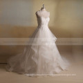 Intellectuality High Collar Lace Beads Sequin Flowers Tiered Long Train Wedding Gown